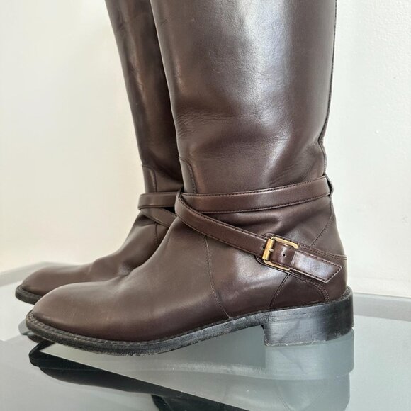 Saint Laurent 20mm Cavaliere Leather Tall Riding Boots in Brown EU 38 - Picture 3 of 6